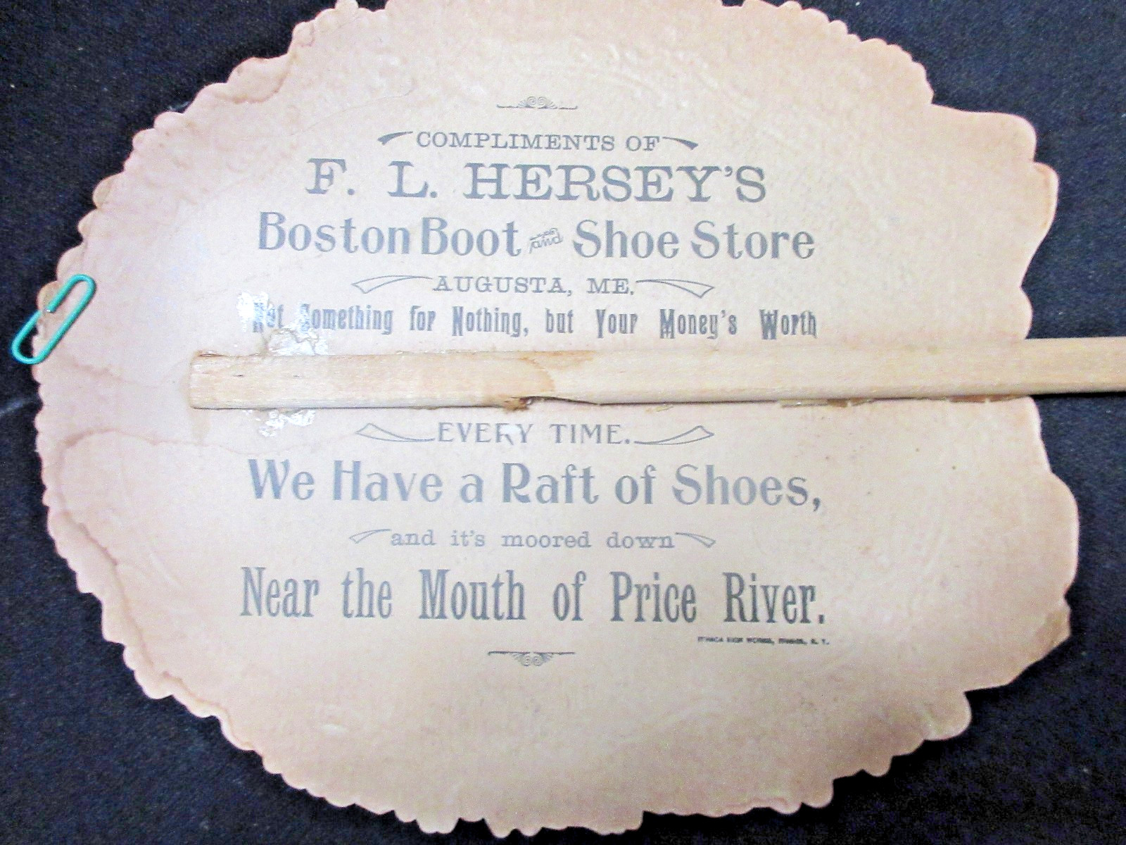 Herseys Boston Boot Shoe Store antique die-cut advertising fan
