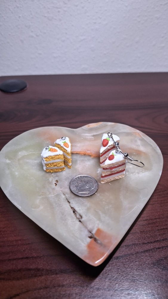 Tiny Cake Slice Earrings Handmade (Carrot)