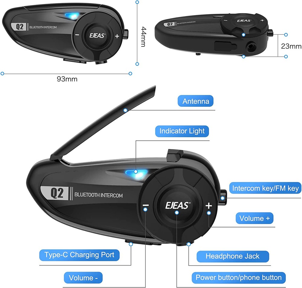 2 x Motorcycle Intercom Bluetooth Headset Headphone Noise Reduction CVC 2 Riders