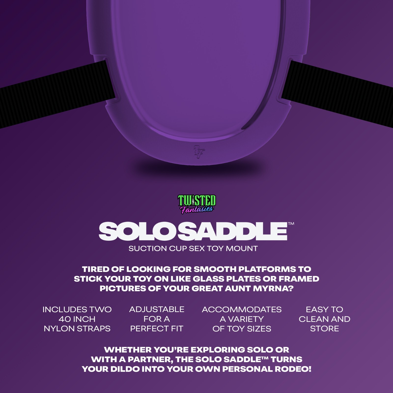 Twisted Fantasies PURPLE Solo Saddle Suction Cup Dildo Mount - Adult Sex Toys