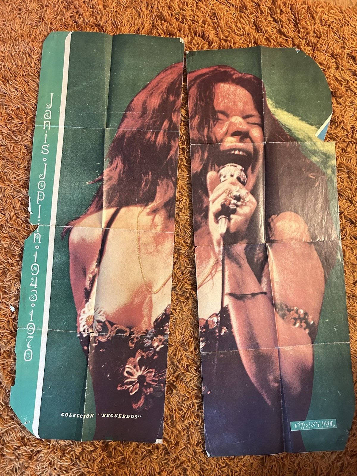 Janis Joplin Large Vintage Poster Memorial Spanish Magazine SEE CONDITION