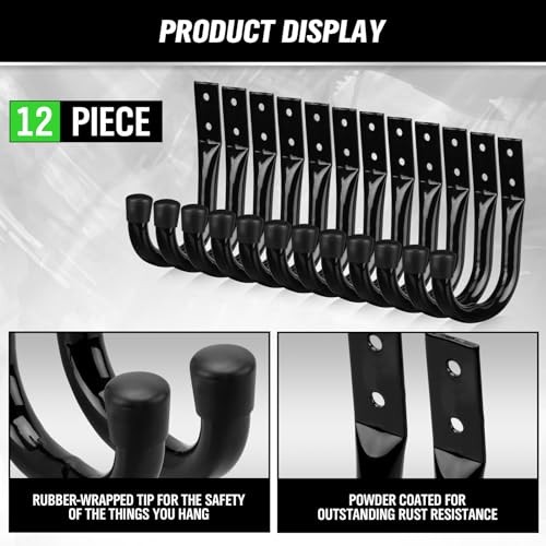Heavy Duty Garage Storage Hooks, 12-piece Bike Hooks for Garage 12-Piece Black