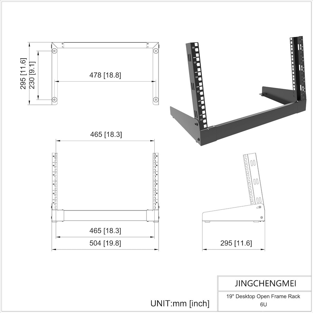 6U Desktop Network Rack 19 inches Small Open Frame Rack 2 Post Free-Standing ...