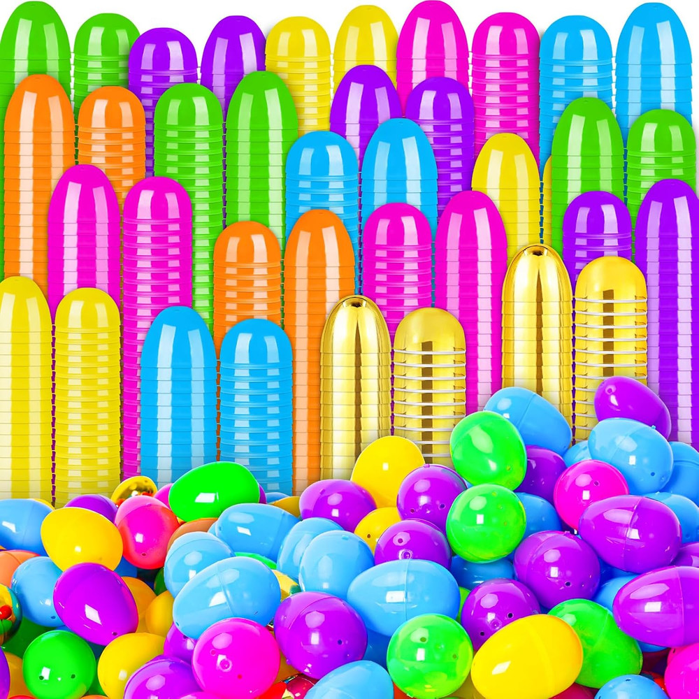 52 Pack Fillable Easter Eggs with Hinged Include Golden Eggs Bulk 2.3" Empty Pla