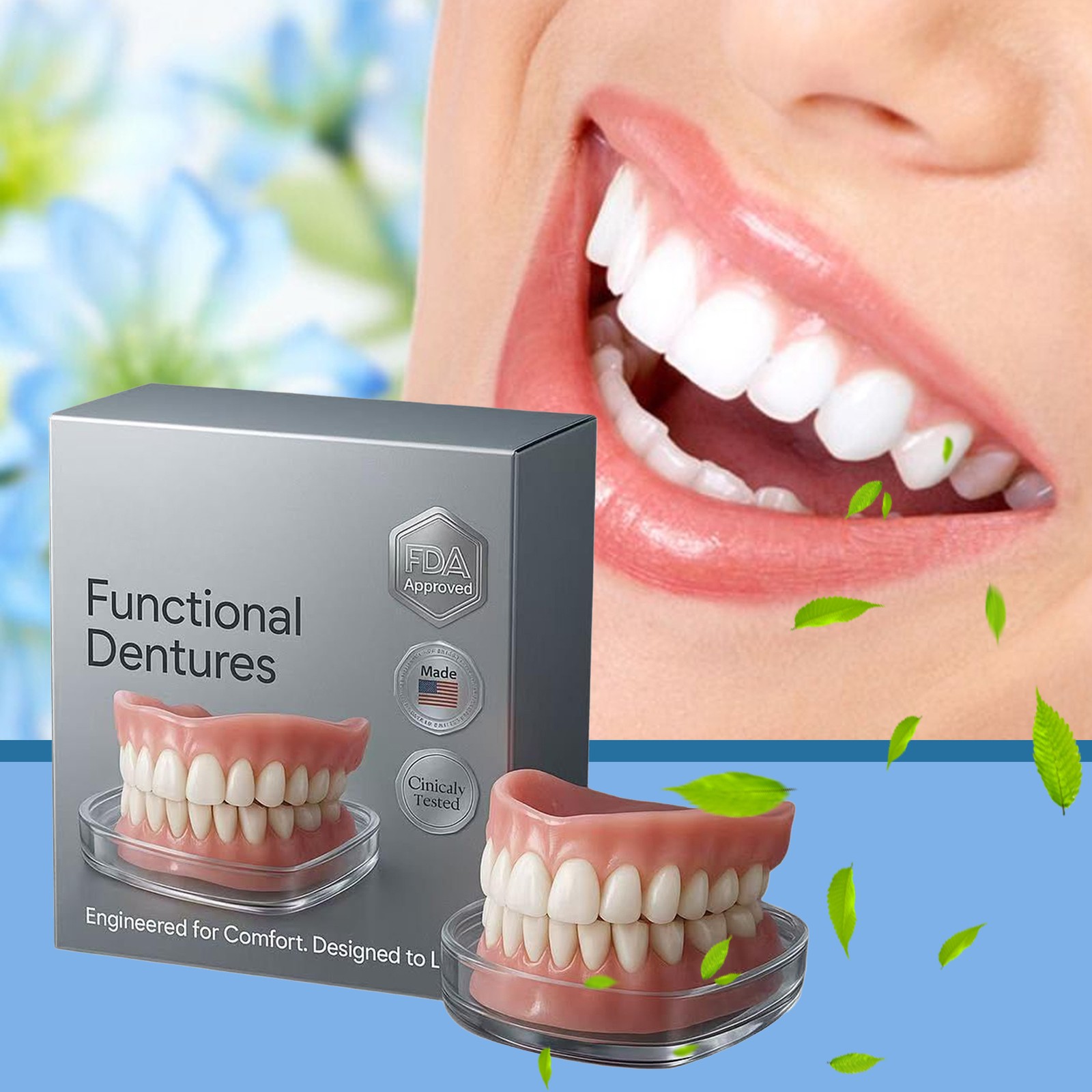 False Teeth, Dentures For Women And Men, Upper And Lower Silicone Denture Set