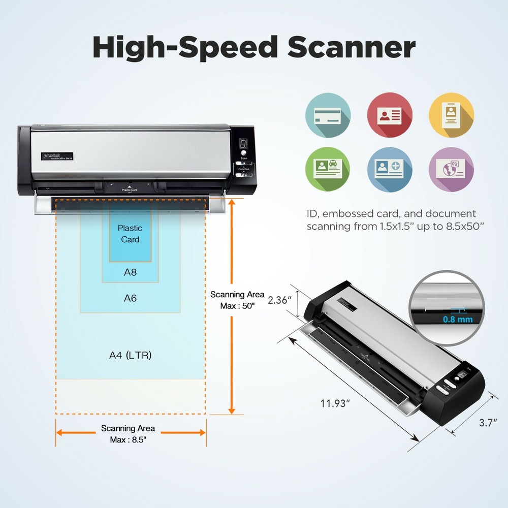 Plustek D430 Compact Desktop Scanner, Fast Scan Speeds for Document and ID Card