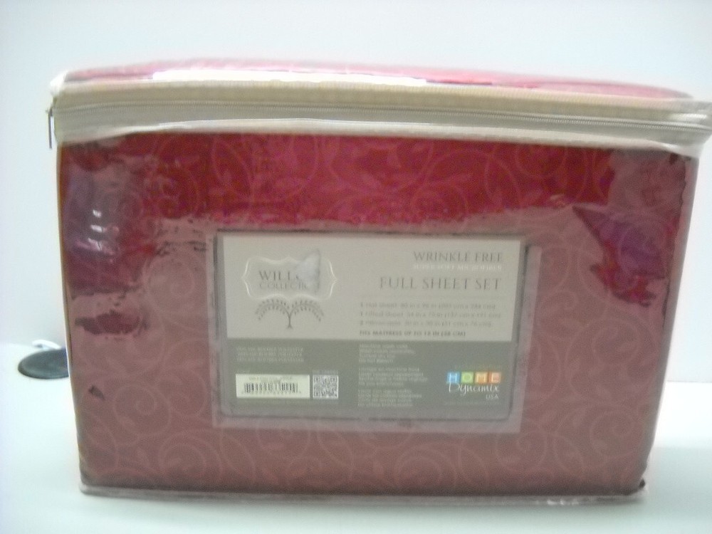 Home Dynamix Willow Collection 4-Piece Bed Sheet Full Brick Red Vines Pattern