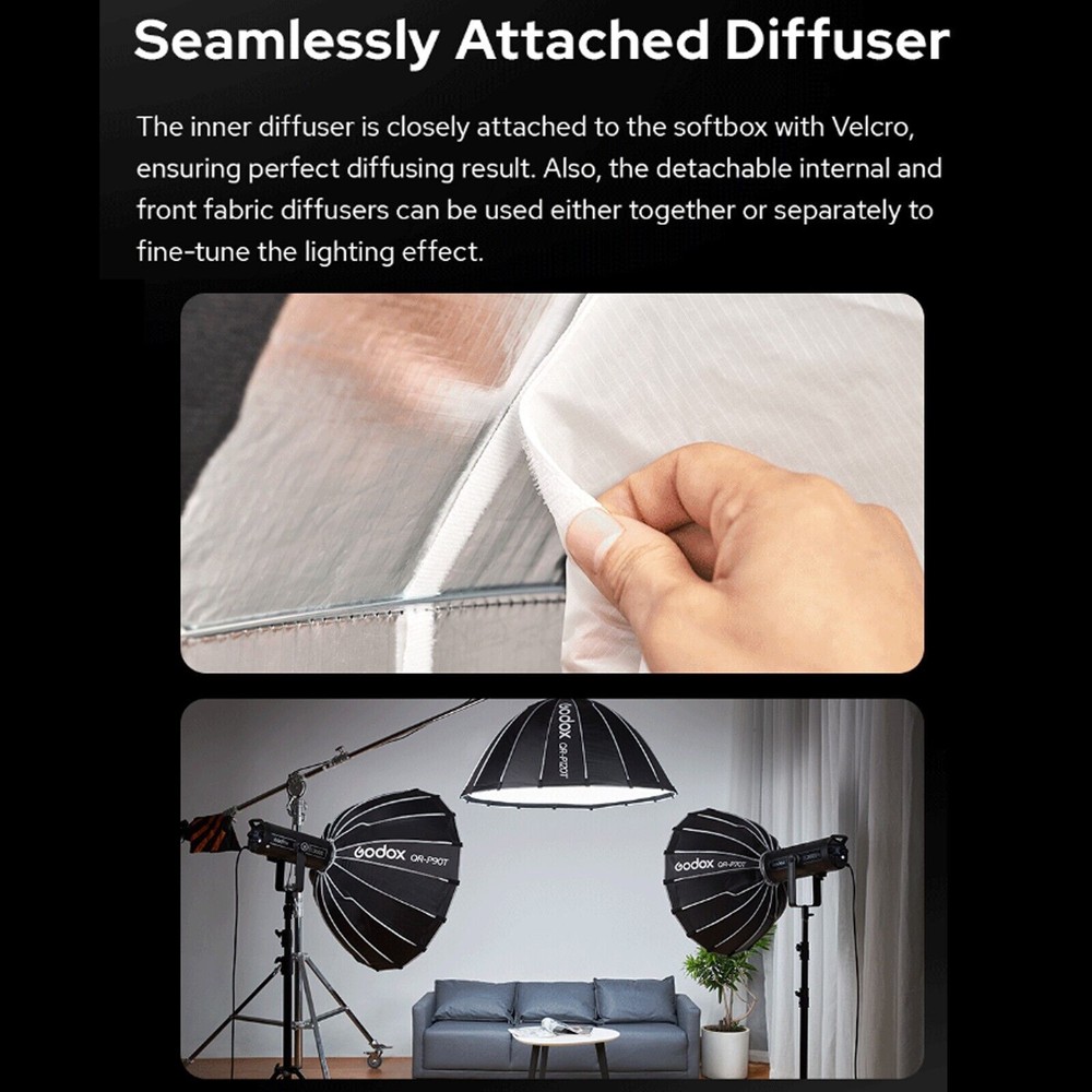 Godox QR-P90T 90cm Parabolic Softbox Quick Release Light Diffuser+Honeycomb Grid