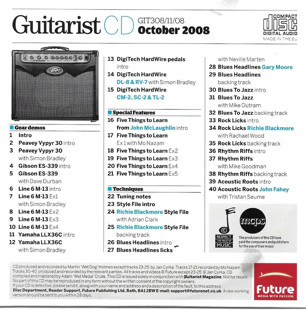 Guitarist Issue 308 Oct 2008 Guitar DVD/CD