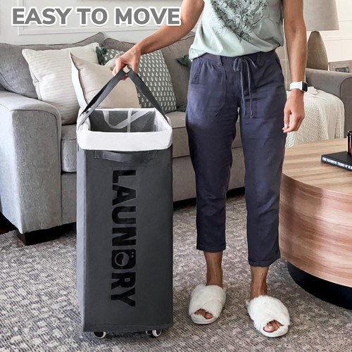 CHICVITA Hamper with Wheels 2-Pack, 75L Large Laundry Grey