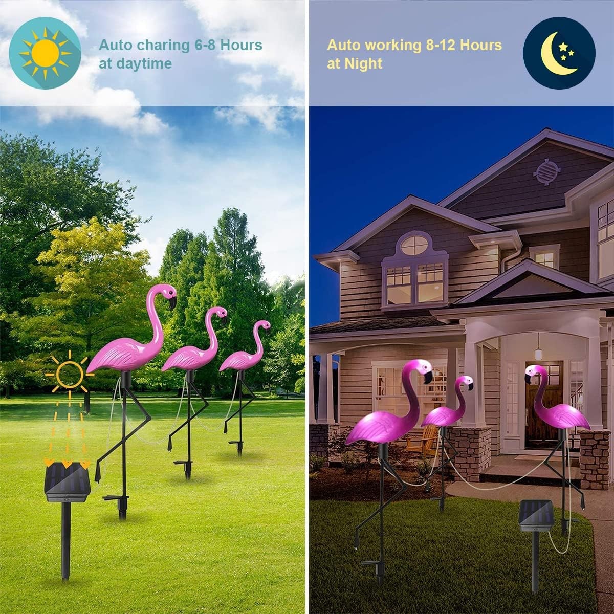 3pcs Flamingo Solar Lights Outdoor Pink Stake Light Garden Lights Stick Lights ﻿