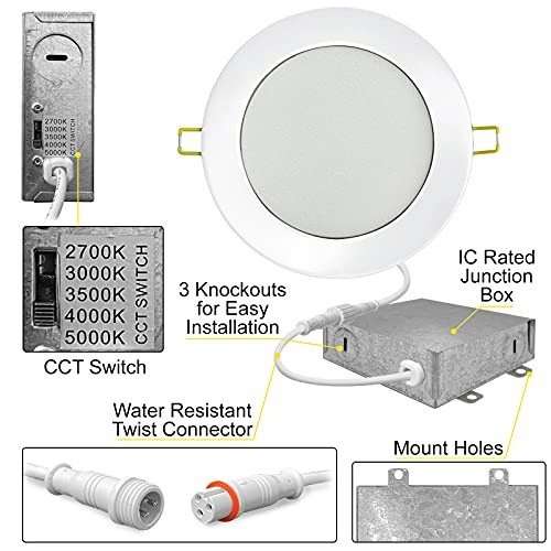 6 Pack 3 Inch Ultra-Thin LED Recessed Lighting, Selectable