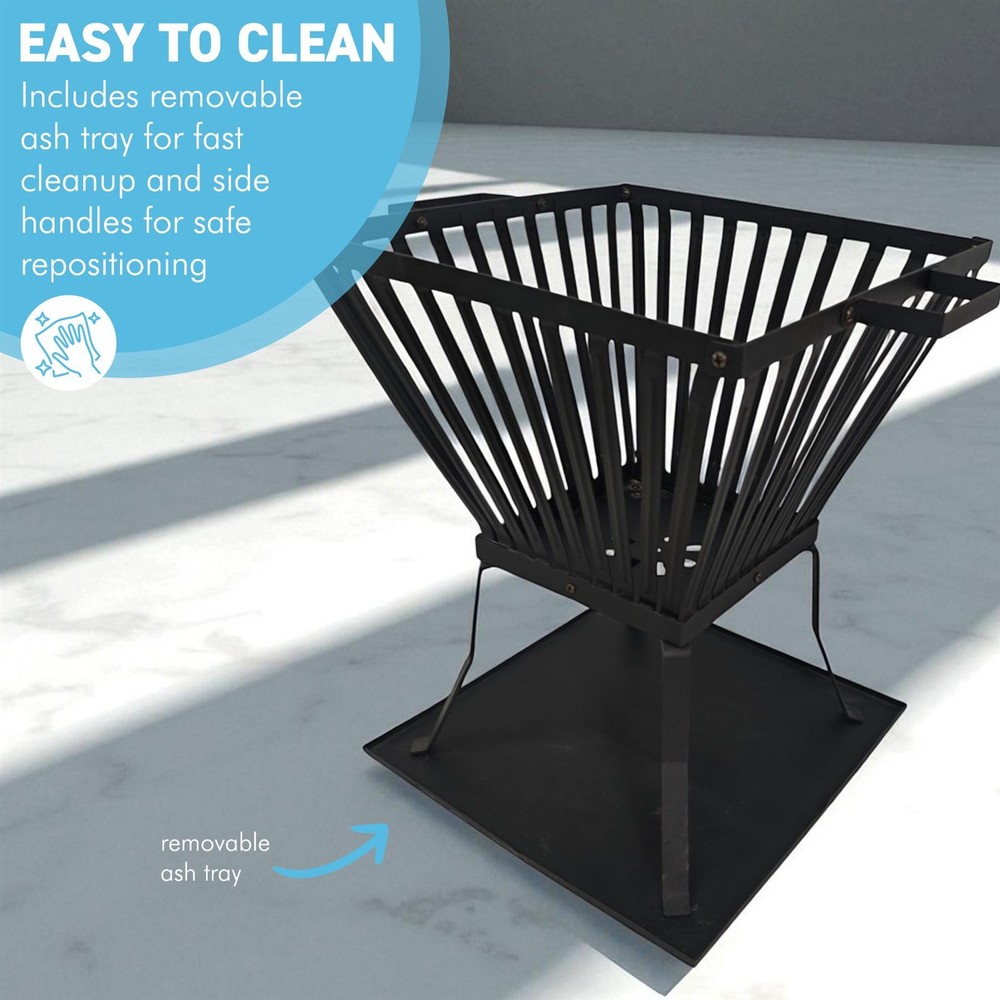 𝗦𝗧𝗘𝗘𝗟 𝗦𝗧𝗔𝗡𝗗𝗜𝗡𝗚 𝗙𝗜𝗥𝗘 𝗕𝗔𝗦𝗞𝗘𝗧 - H45cm x W39cm