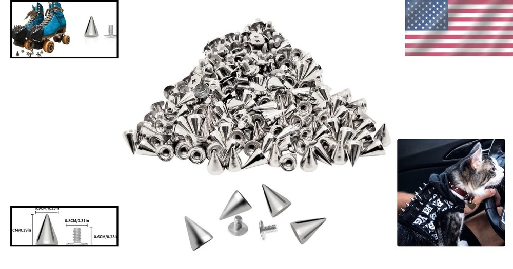 Punk Style Cone Spikes & Studs with Screwback - 100 Pairs for Creative Projects