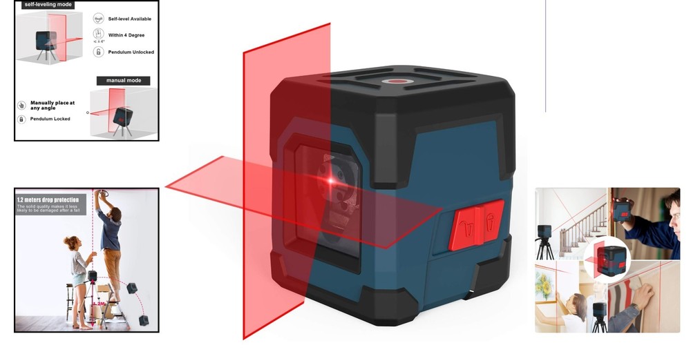 Precision Red Laser Level Tool with Carrying Case & Self-Leveling Function