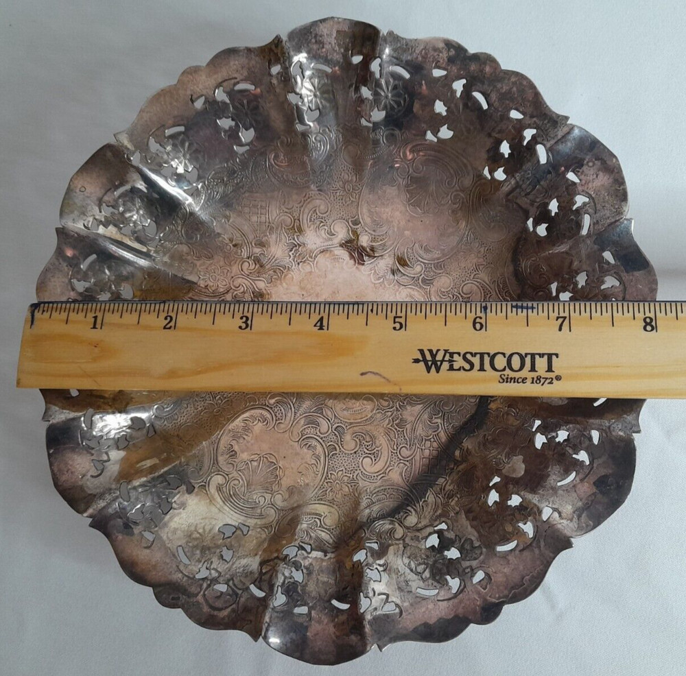 Vintage Haddon Pedestal Silverplate EP Electro Plate Copper Trinket Candy Dish