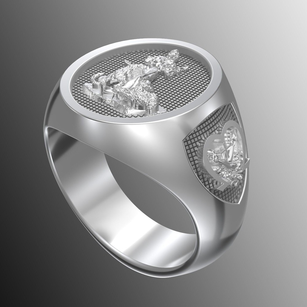 Saint Francis Solid Sterling Silver Men's Ring Size 10.5