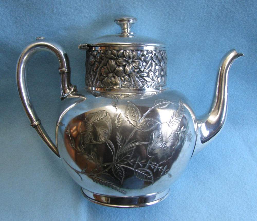 Vintage Barbour Bros Silver Co Repousse & Engraved Teapot, Quadruple Plate