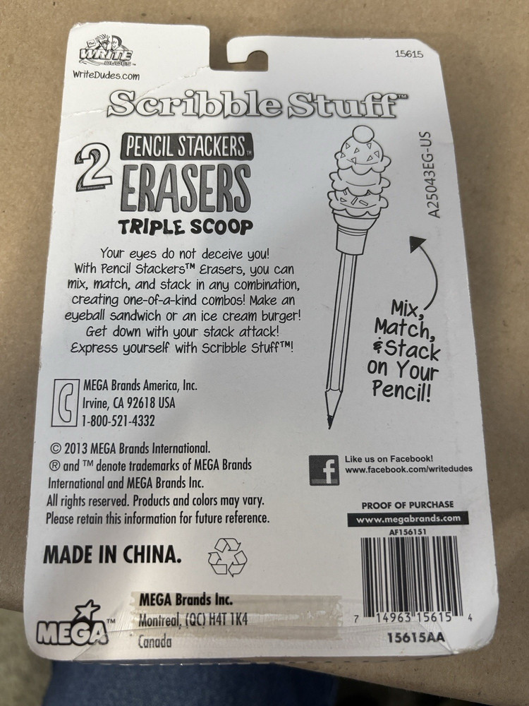 Mega Brands Pencil Stacker Triple Scoop Ice Cream Cone Erasers