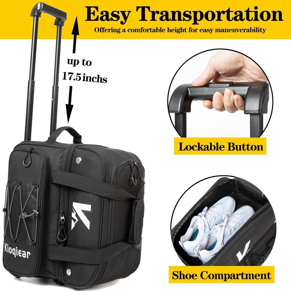 Double Roller 2 Ball Bowling Bag with Separate Shoe Compartment for Bowling
