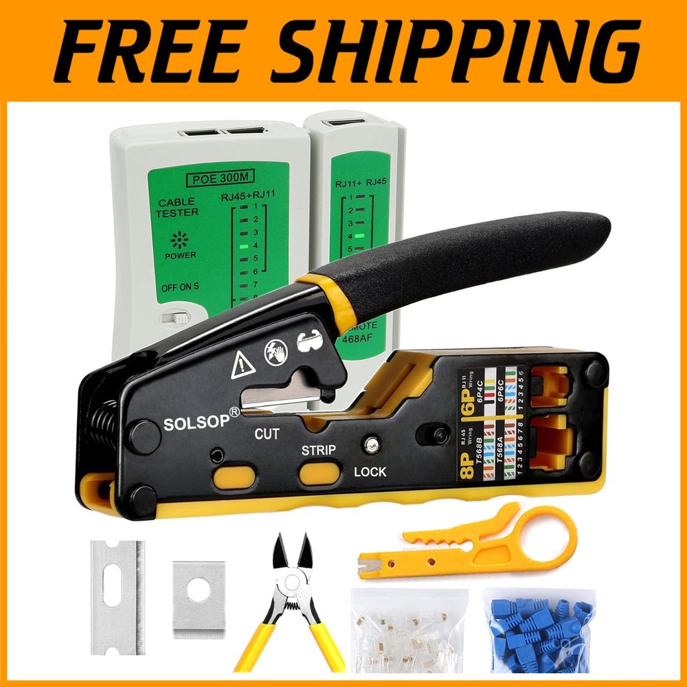 Pass Through RJ45 Crimp Tool Kit - Ethernet Crimper Cat6
