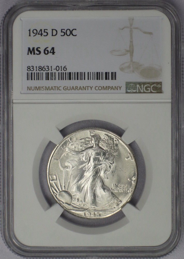 1945-D 50c Walking Liberty Half Dollar - NGC MS 64