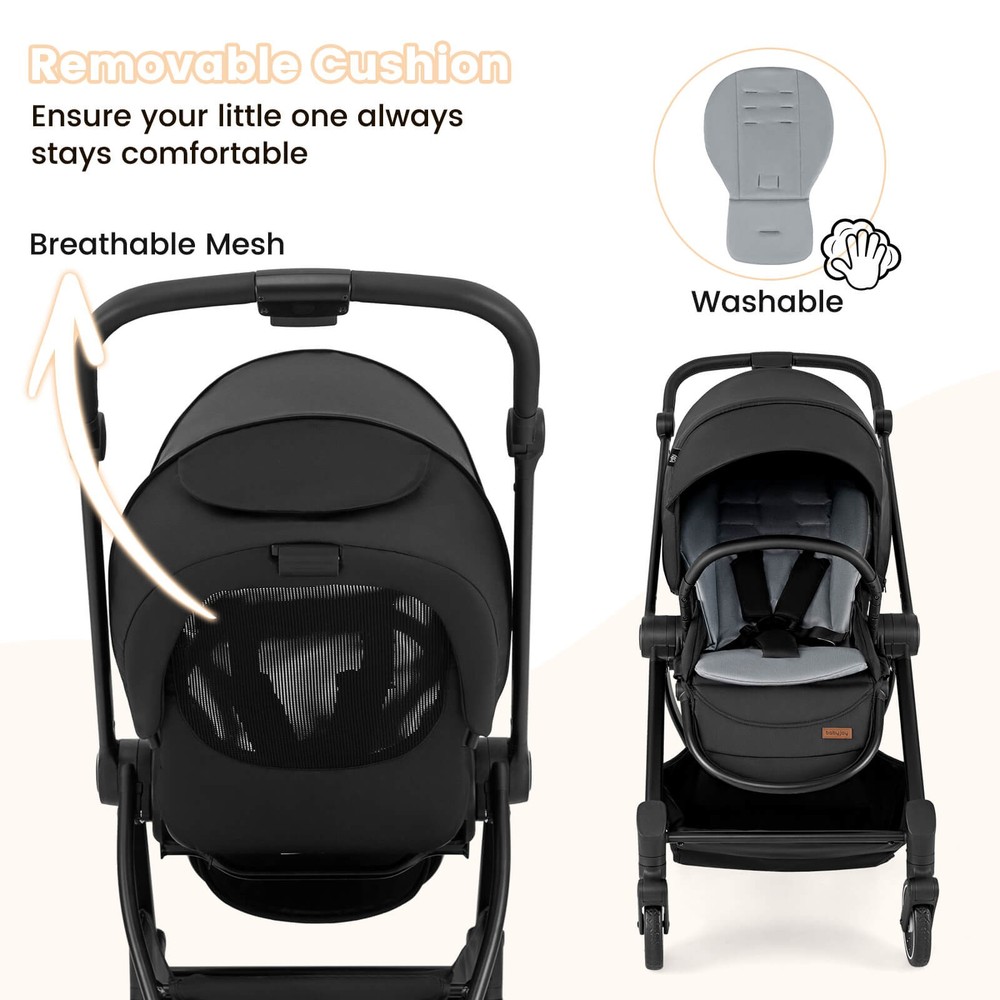 Baby Stroller Foldable Infant Pram Stroller w/ Reclining Backrest Handle