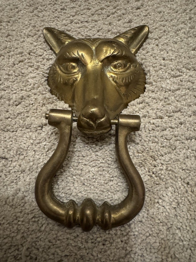 Vintage Solid Brass Wolf/Fox Door Knocker 5” X 8” Heavy