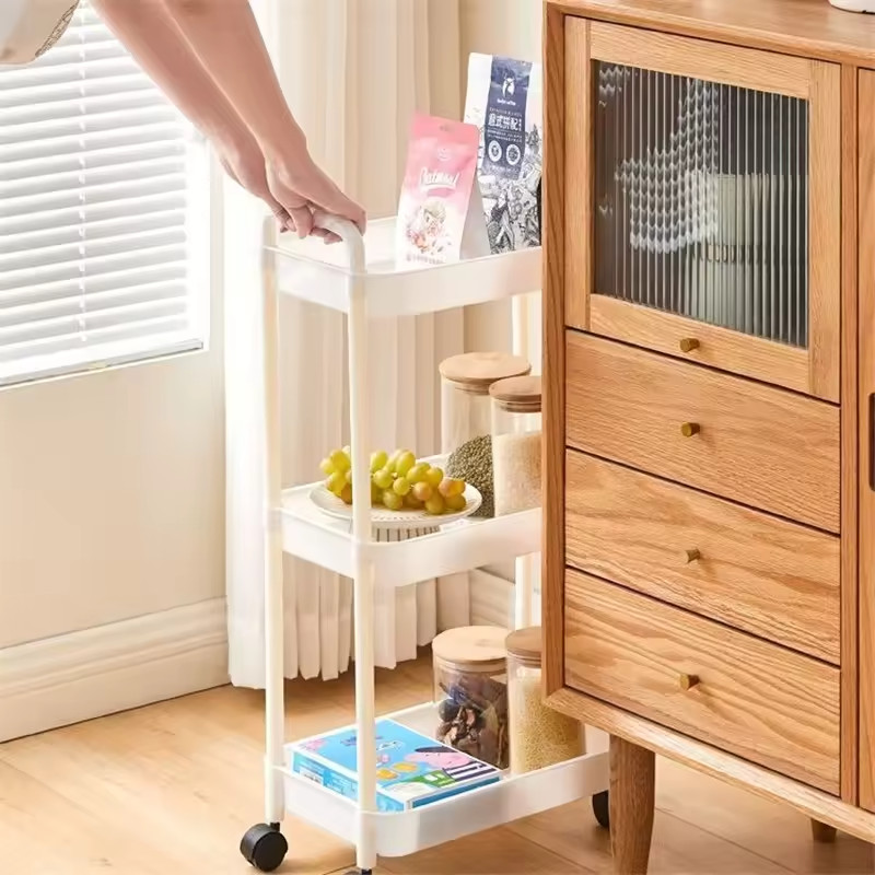 Trolley with Handlebar and Storage Rack, Floor-Standing, Multi-Layer Storage