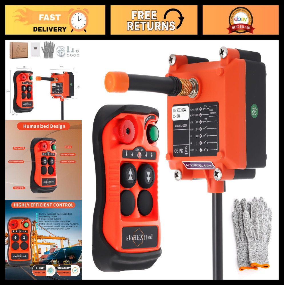 Industrial Wireless Overhead Crane Remote Control Kit - 2 Button 12V/24V Transmi
