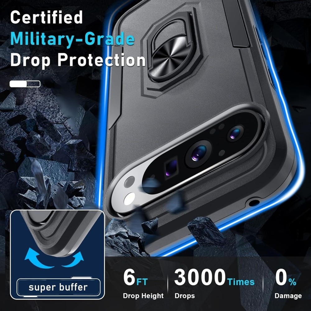 Google Pixel 10 Pro XL Case with Screen Protector + Camera Lens Protector, Black