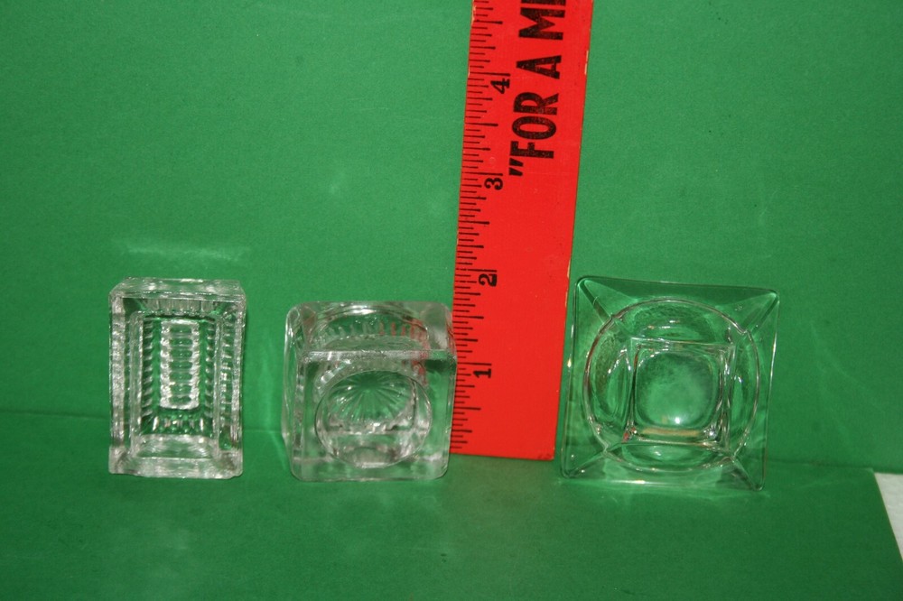 Lot 3 Antique Press Etch Blown Glass Open Salt Dip Cellar Square & Rectangular
