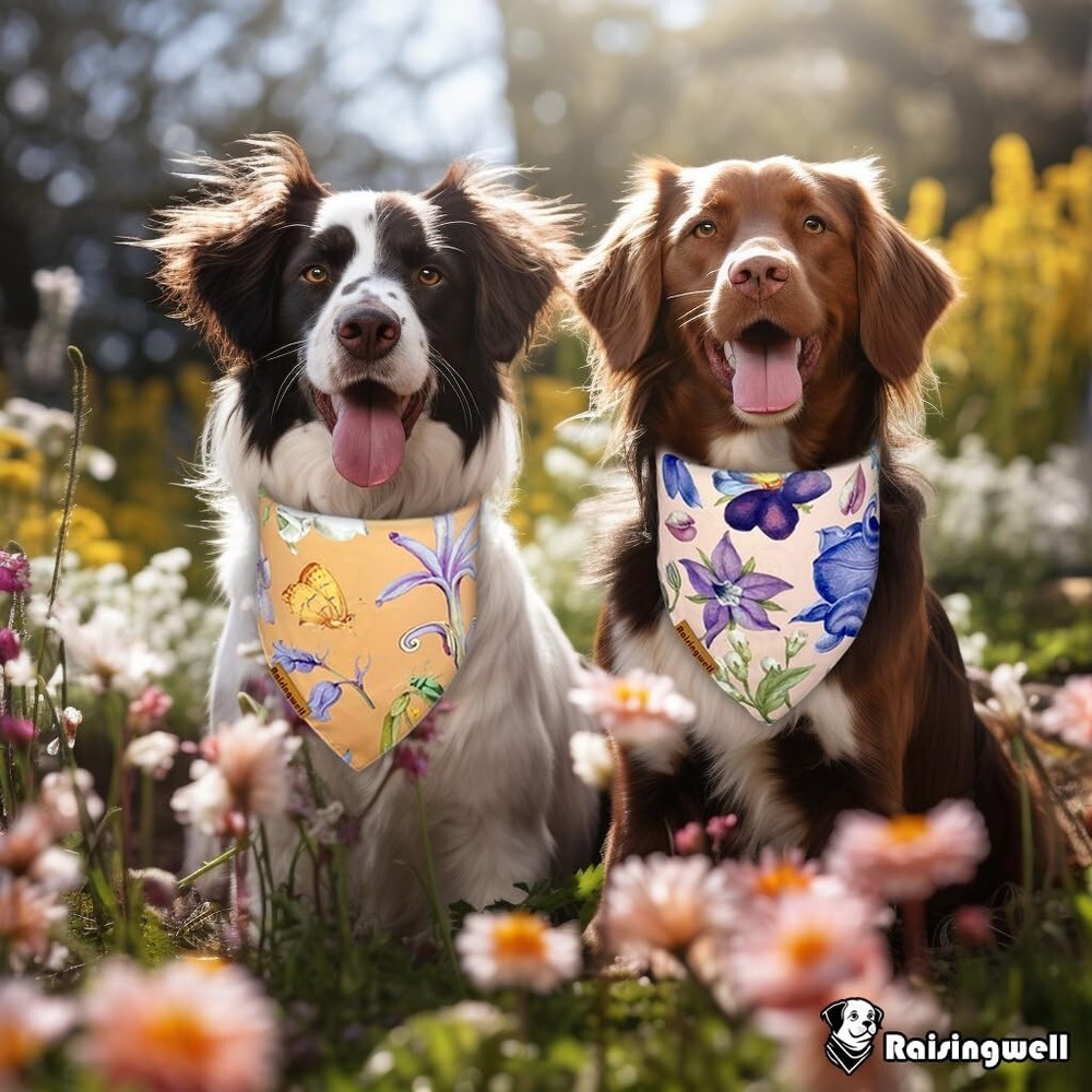 Summer Dog Bandanas 2 Pack 4 Pattern Reversible Spring Flower Triangle Scarf