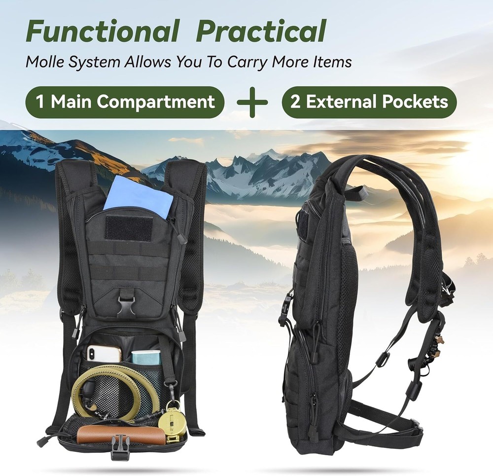 Hydration backpack with 3L TPU water bag, military backpack