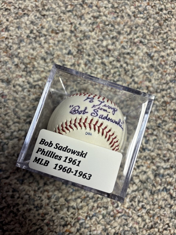 Bob Sadowski Autographed Baseball & Case, Phillies