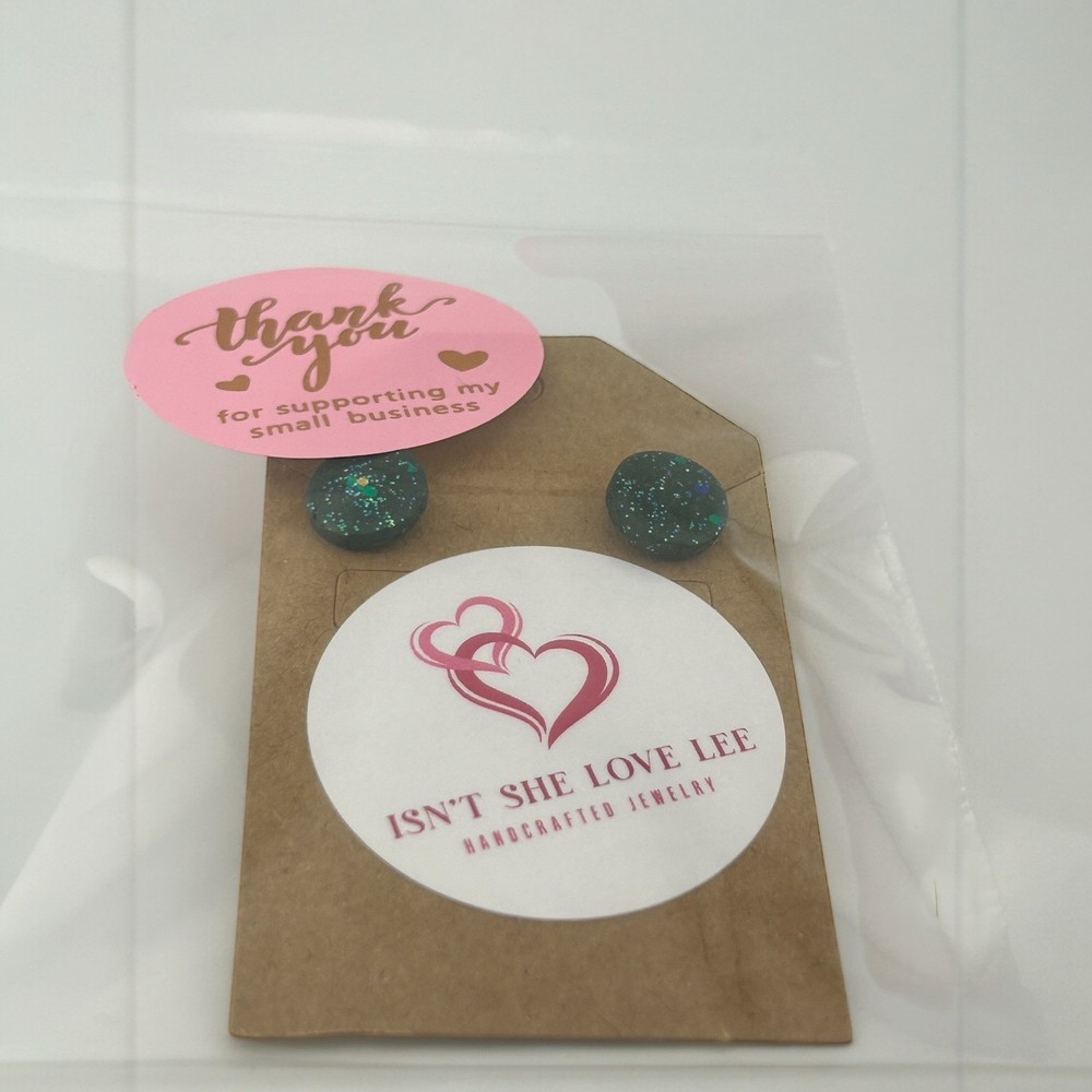 Green Glitter Round Polymer Clay Stud Earrings