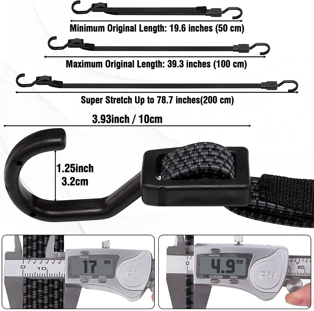 Bungee Cords with Hooks Heavy Duty, Flat Adjustable Bungee Cords with Hooks 4...