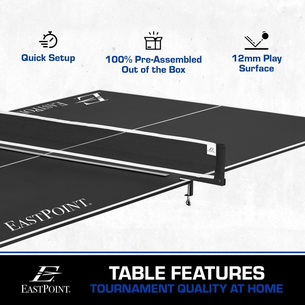 Eastpoint Foldable Table Tennis Conversion Top - 9 Ft X 5 Ft, Blue - Net & Posts