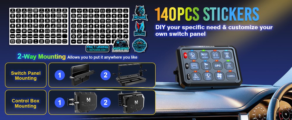 MICTUNING P1B RGB 12 Gang Switch Panel, Momentary Strobe Flash Pulsed Switch Pod