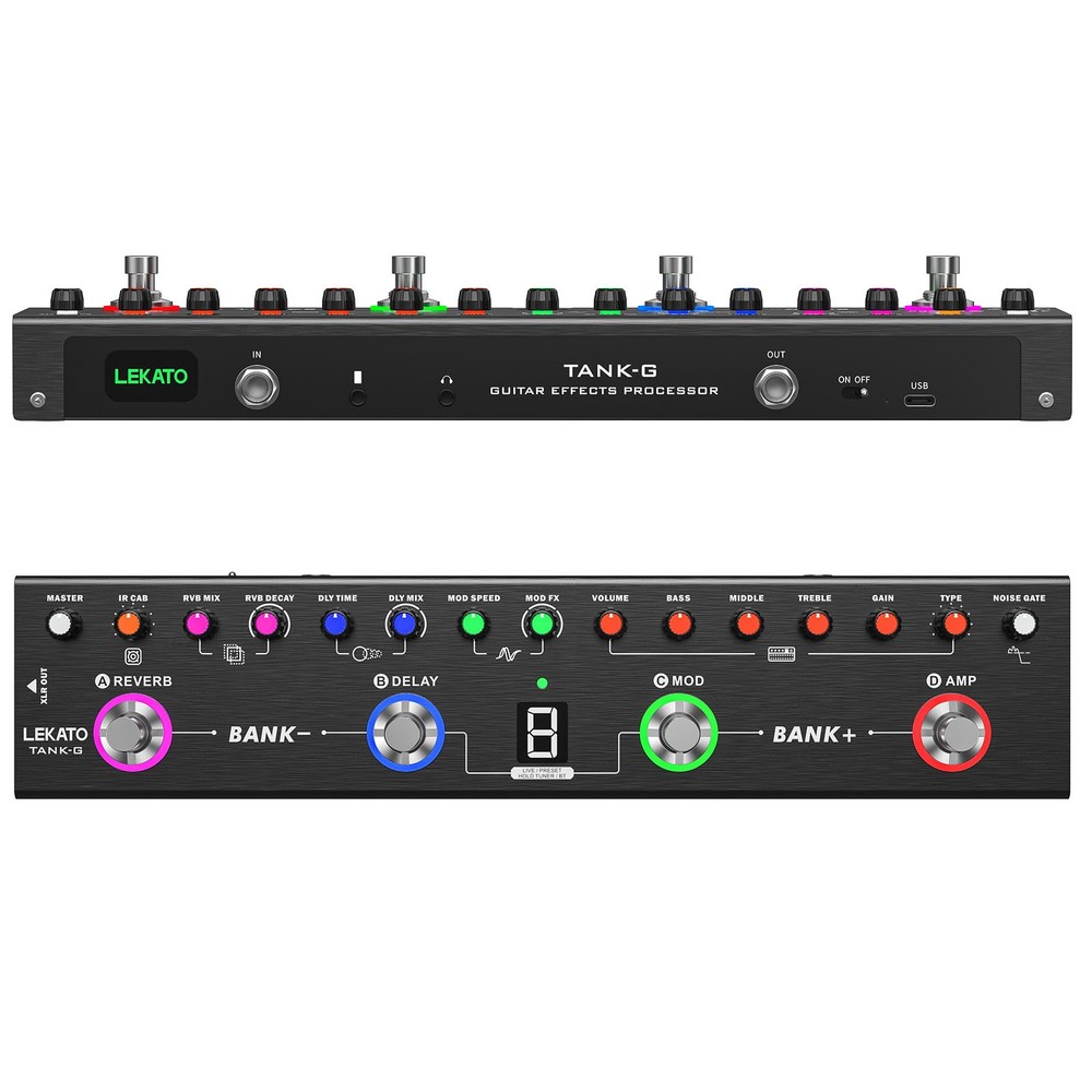 LEKATO Multi Effects Guitar Pedal Processor BT/36 Presets/4 Modules/IR CAB Tuner