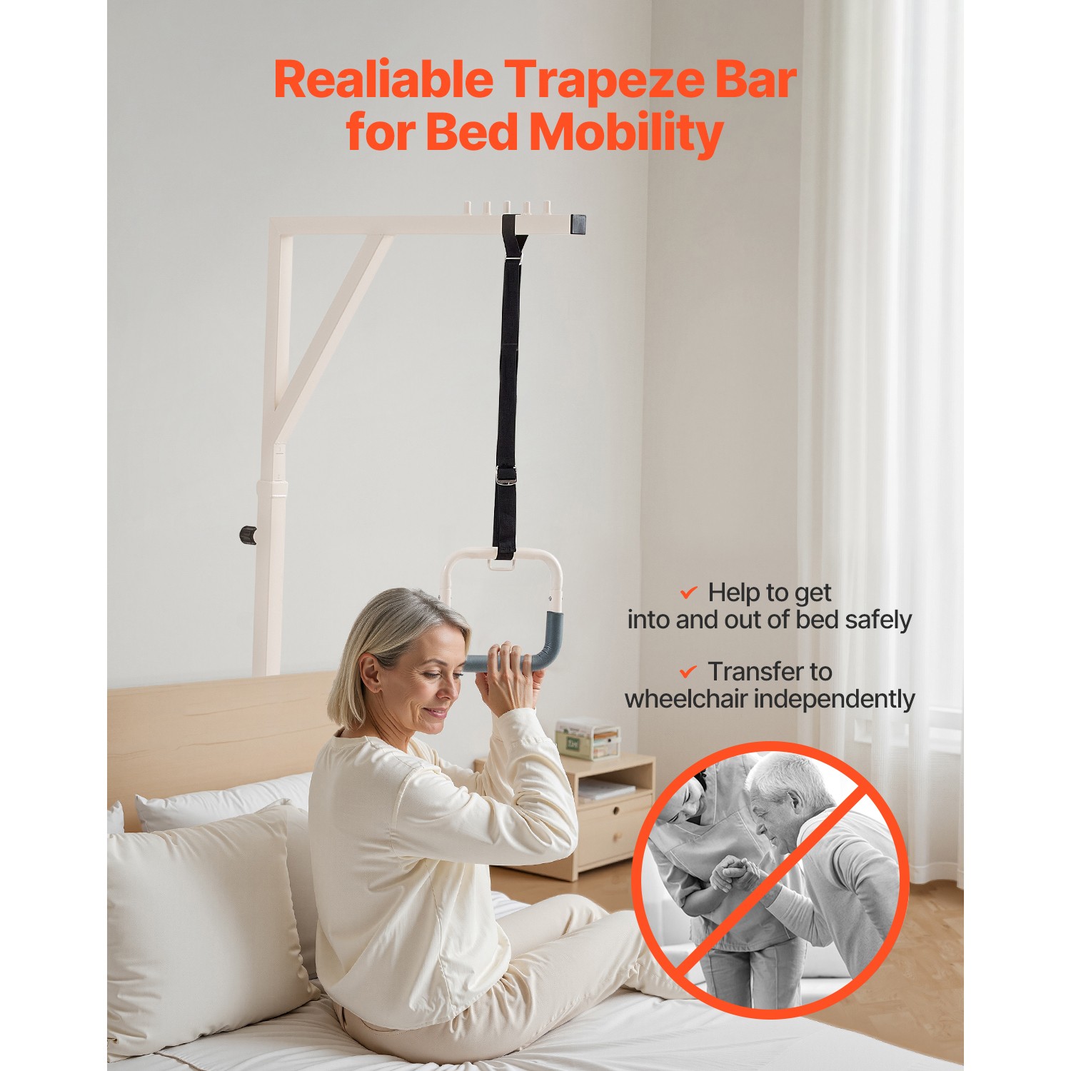Uimoso Trapeze Bar for Bed Mobility 350LBS Capacity Bed Trapeze with 2 Wheels