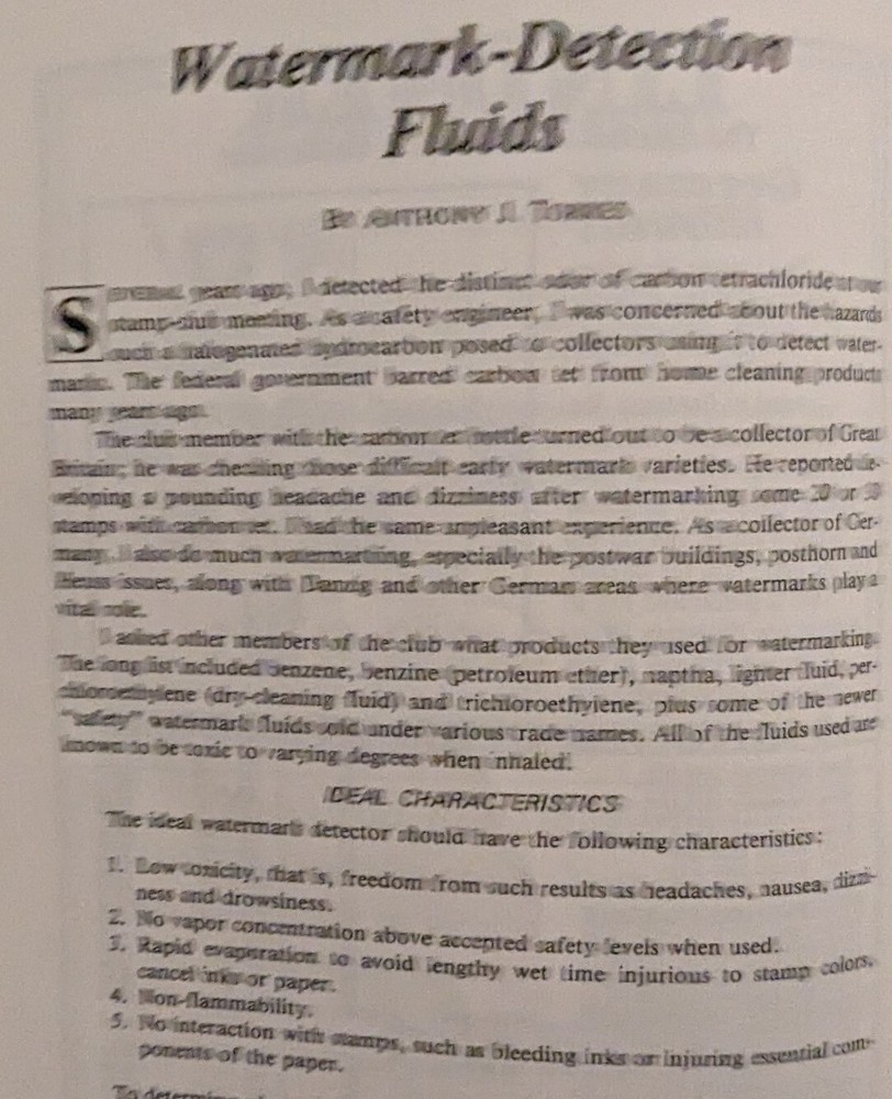 German Postal Specialist Jan '86 Watermark Detection Fluids Heinrich von Stephan