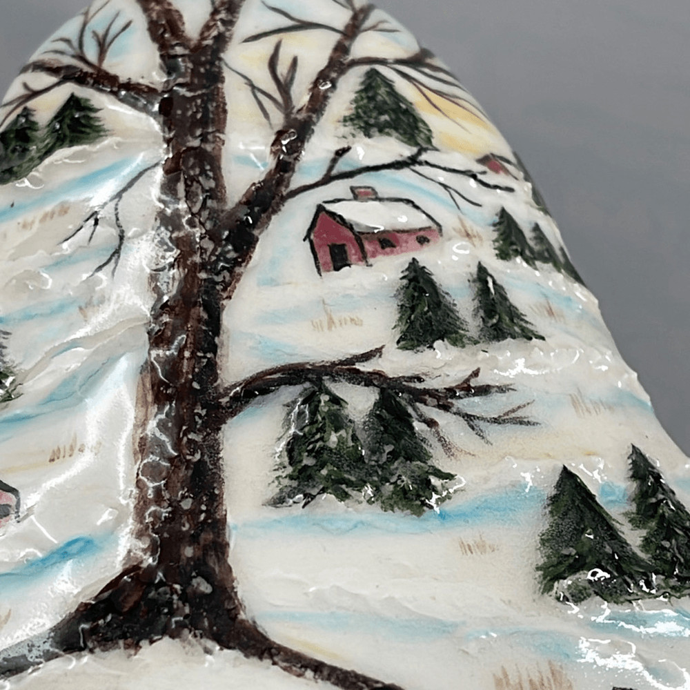 Vintage bell shaped winter scene covered dish