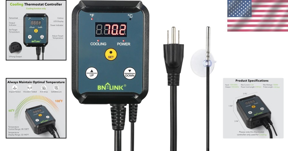 Listed Digital Thermostat Controller for Efficient Cooling Devices, 1000W