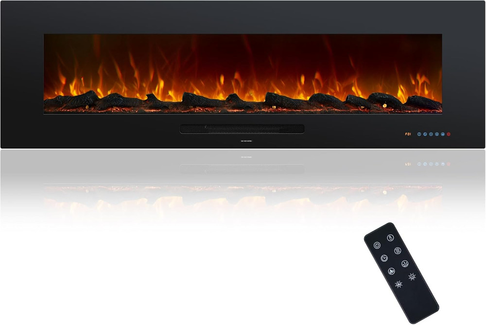 60" Wall-Mounted Electric Fireplace with Remote, Timer & Adjustable Flame Color