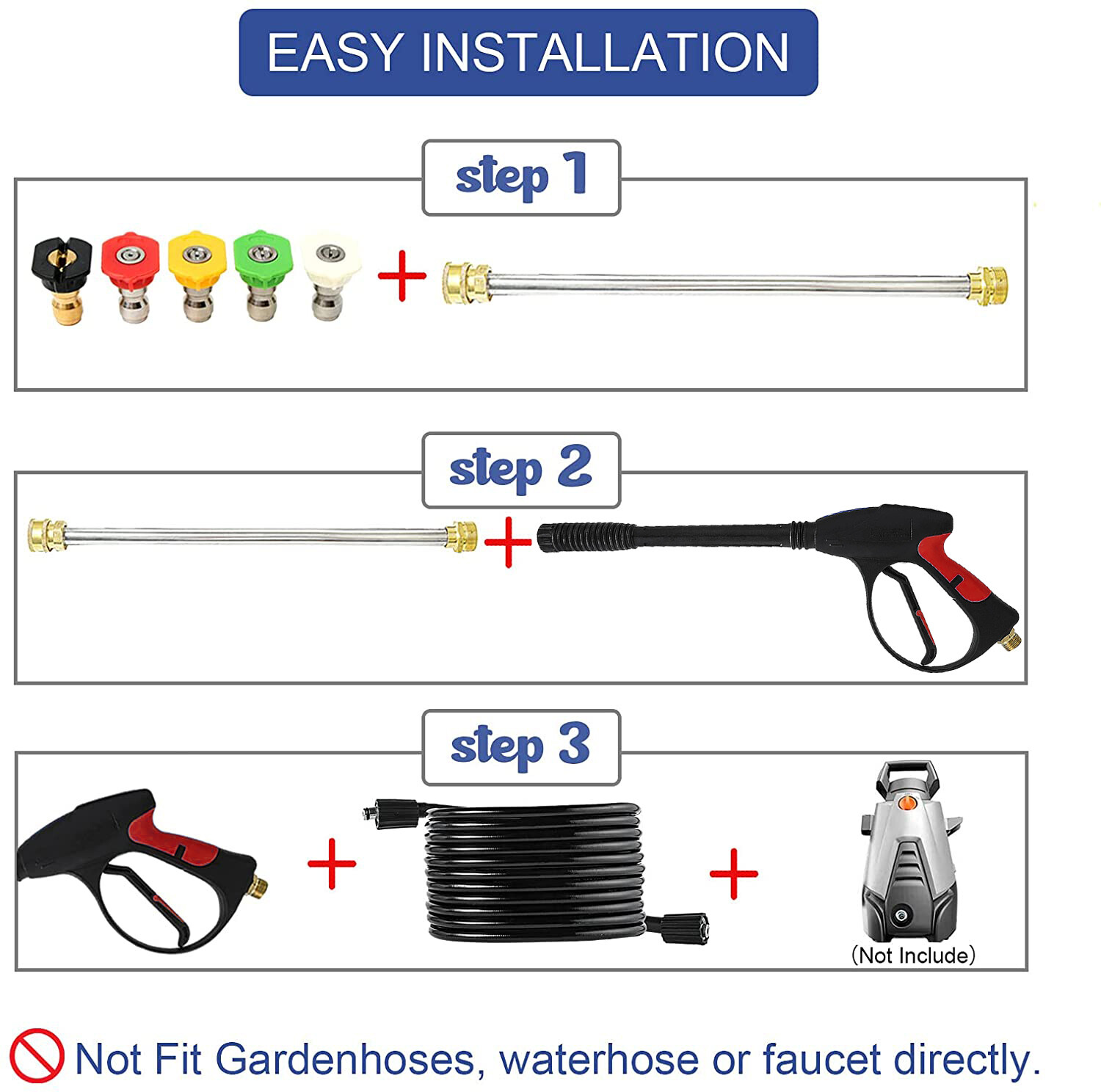 High Pressure 4000PSI Car Power Washer Gun Spray Wand Lance Nozzle Hose Kit M22