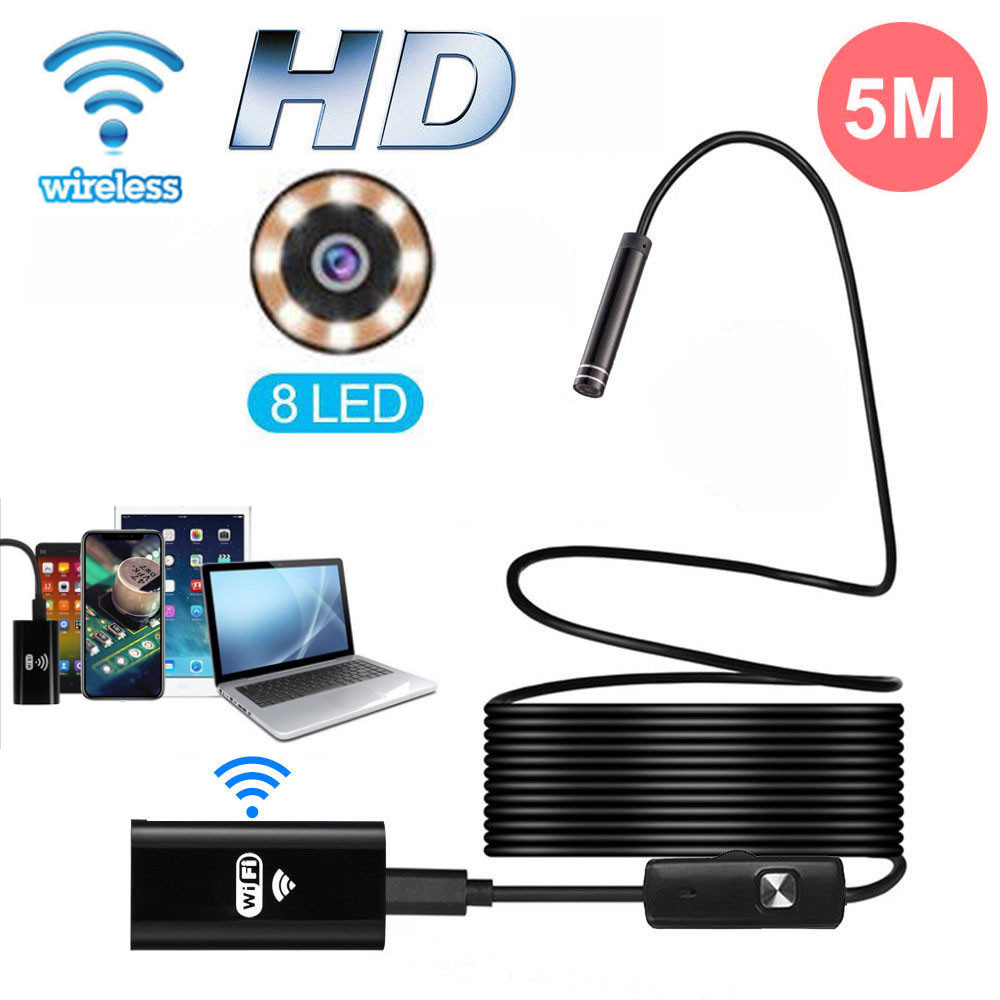 5M 8LED WiFi Borescope Endoscope Inspection Camera for iPhone Android iOS