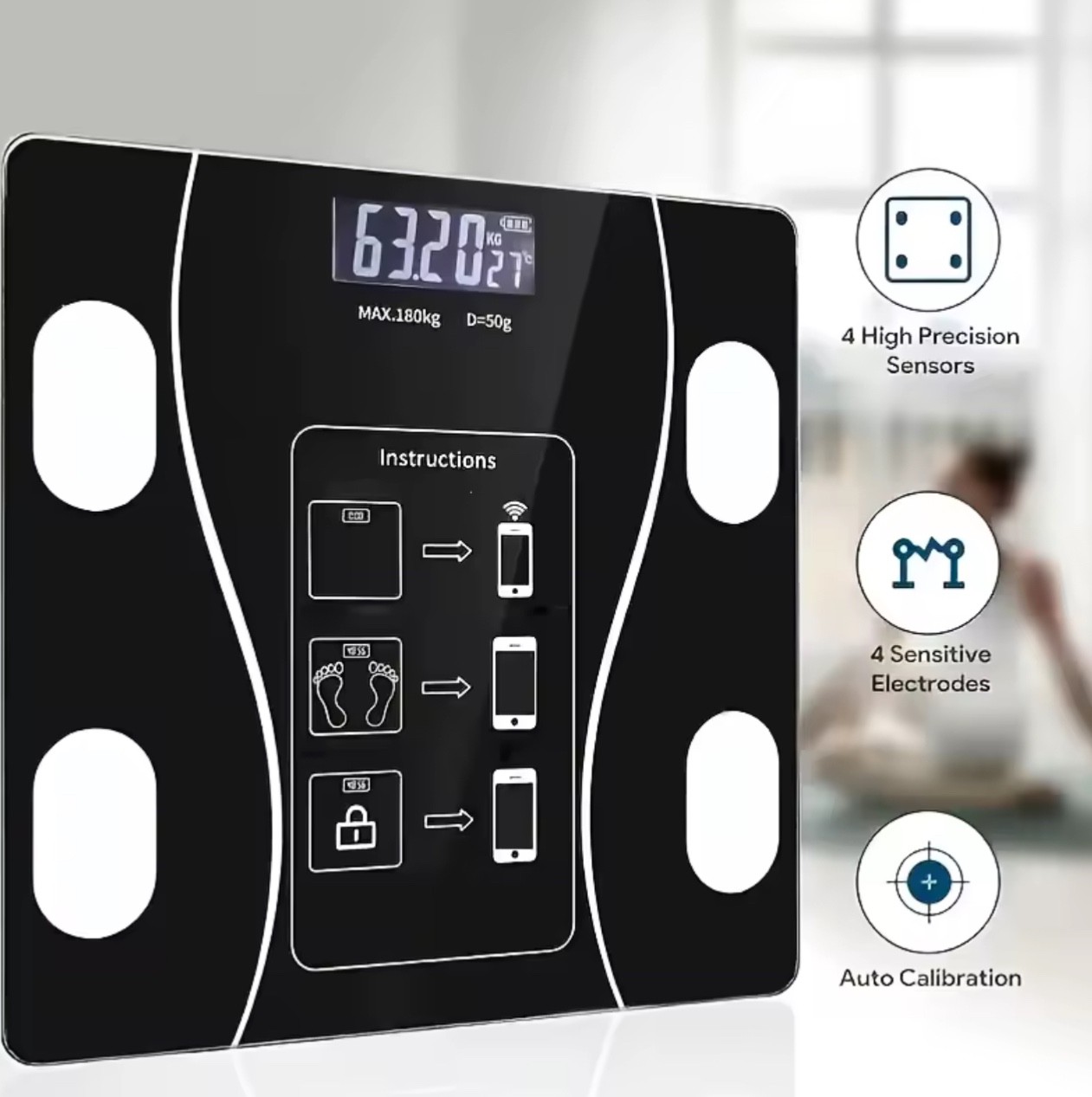 Electronic Digital Bathroom Scale High-Precision 396lb LCD Display Weight Scale