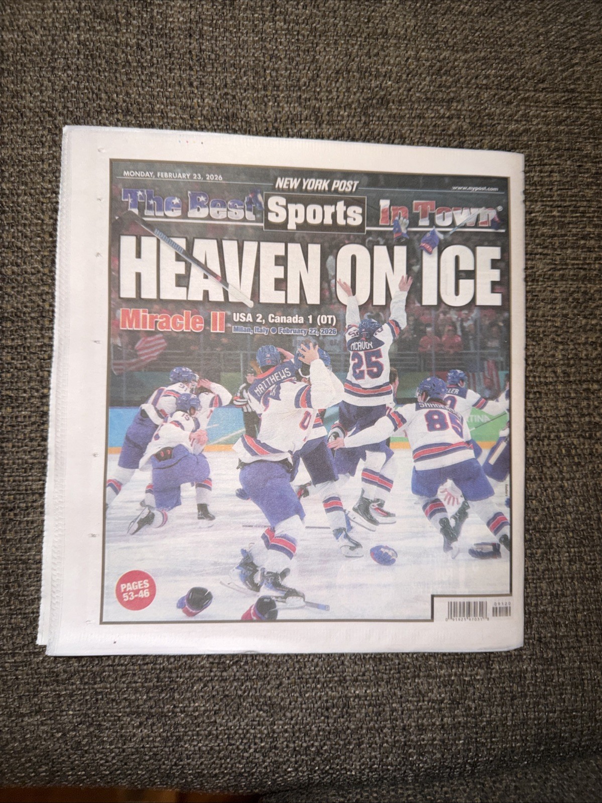 NY Post-Feb 23 2026 US Hockey GOLD MEDAL Vs. Canada