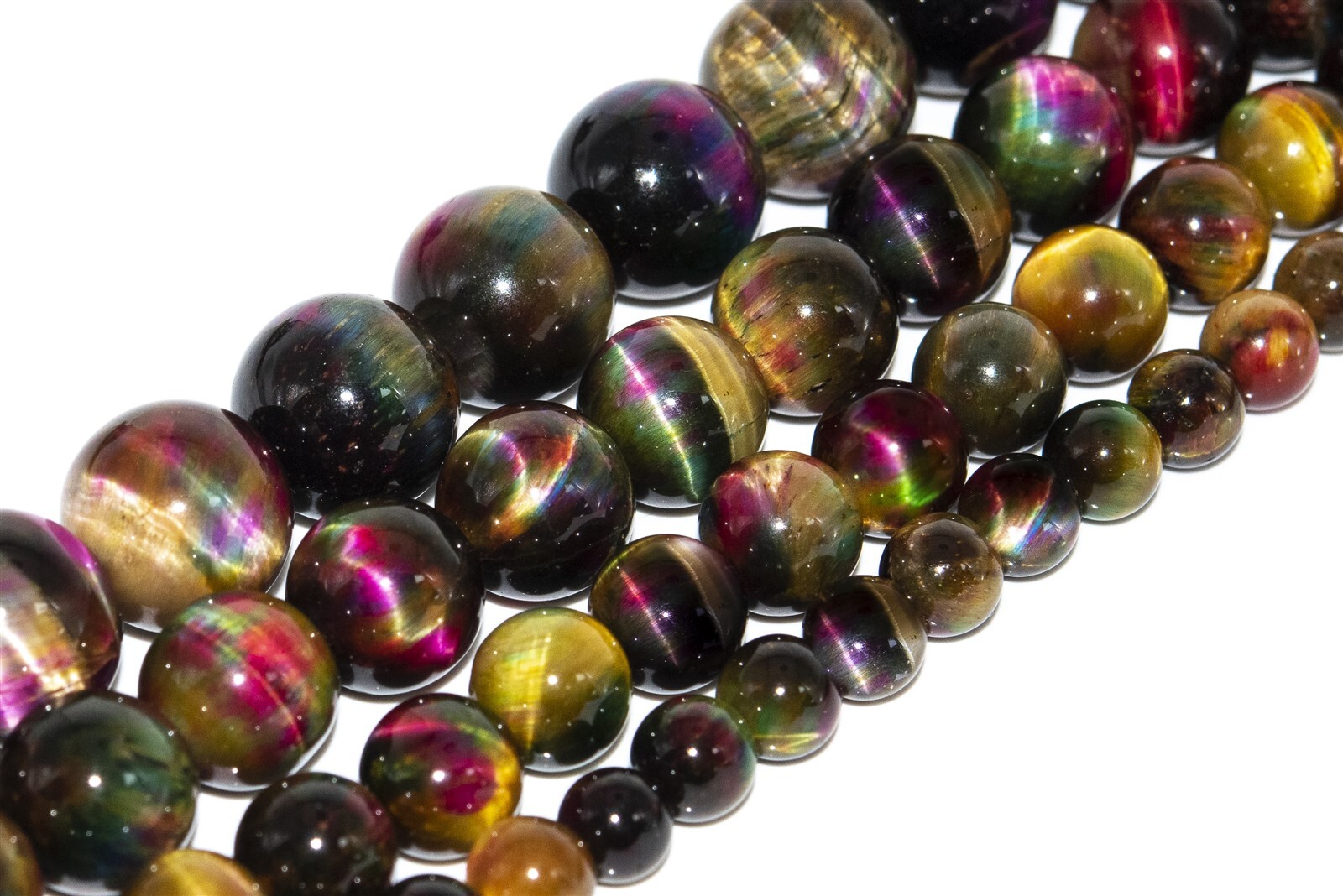 Cat Eye Multicolor Tiger Eye Beads Grade AAA Round Loose Beads 6/8/10/12MM
